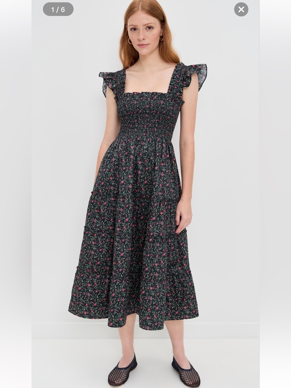 Hill House Home The Ellie Nap Dress Florentine Ditsy Forest Green Floral Size XS